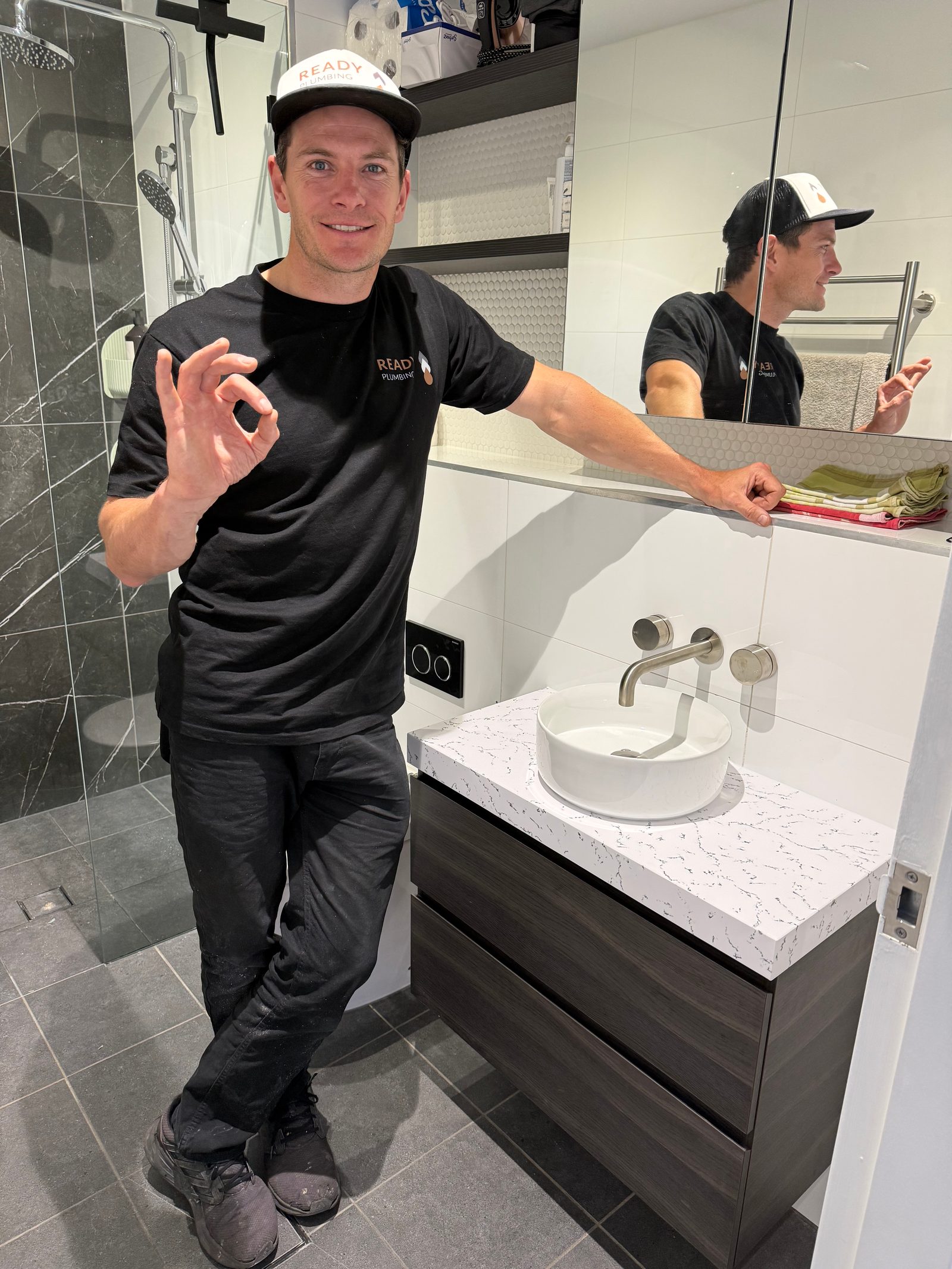 New basin with brushed nickel tapware fitted during a Dee Why vanity replacement